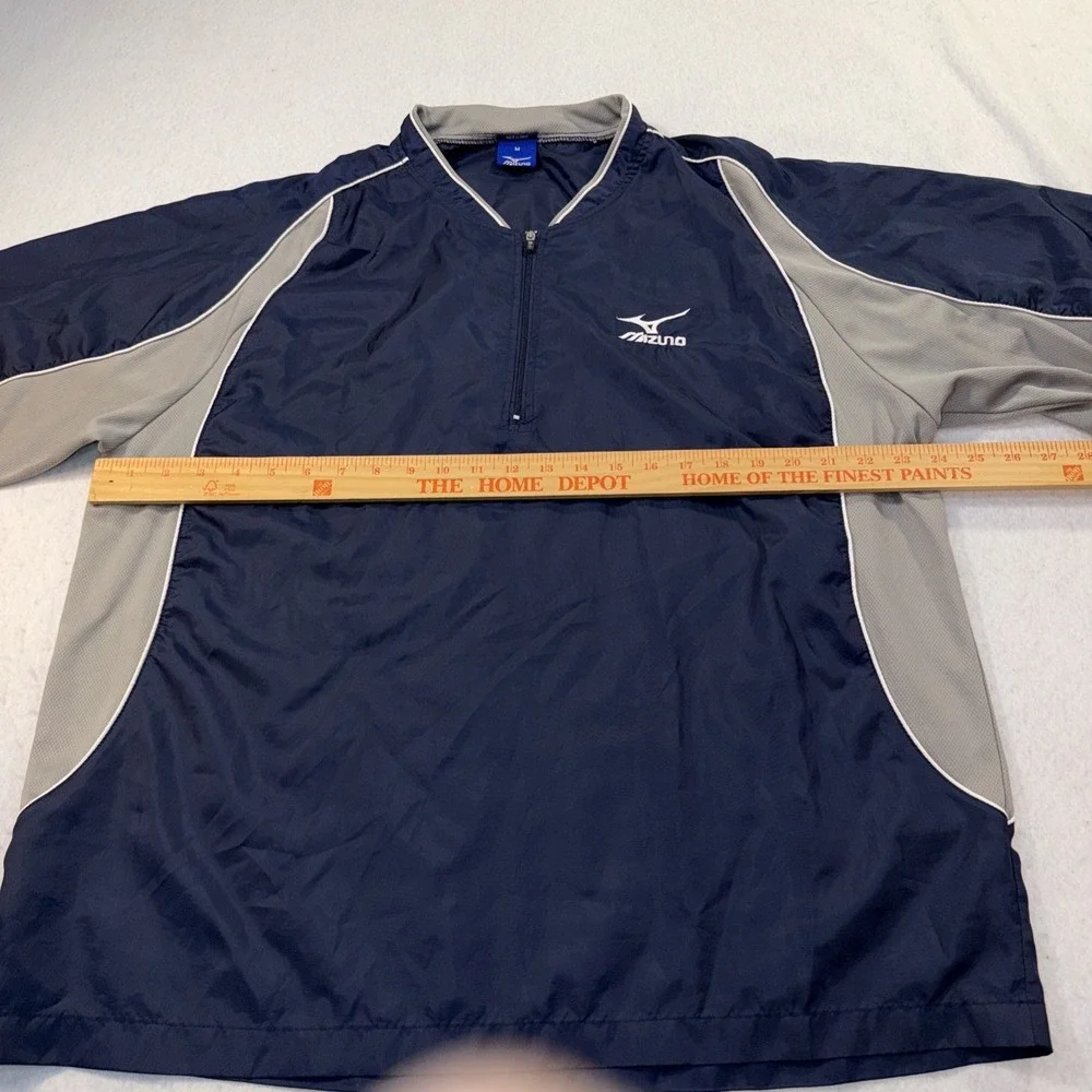 Mizuno Baseball Shirt Mens Medium Blue Gray Windbreaker Jacket Warm Up 1/4 Zip